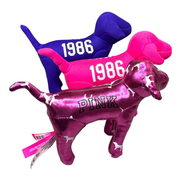 Victorias Secret PINK 1986 Dogs Set Of 3 Plush Toy Collection Metallic Blue Lot - Picture 3 of 6
